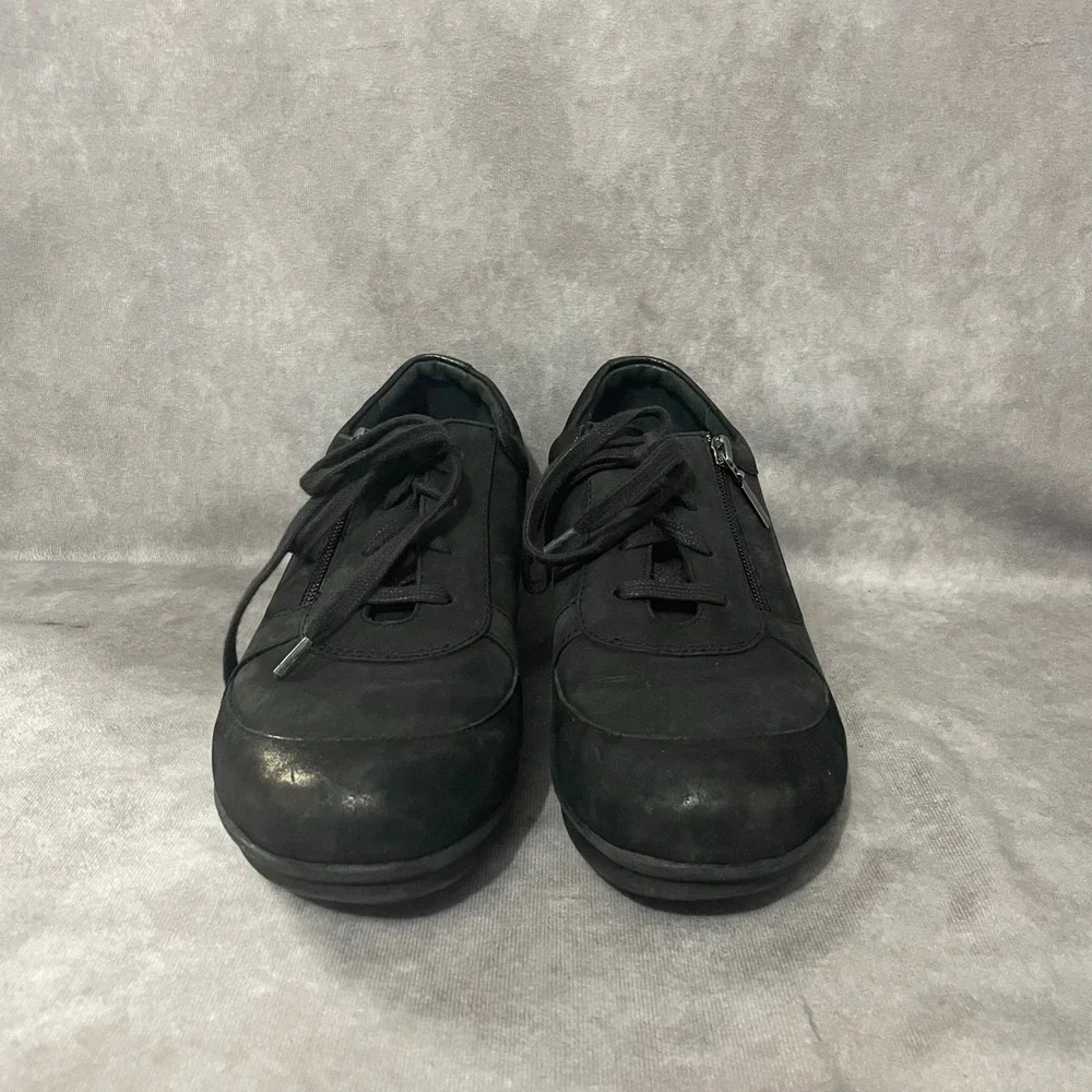 Dansko Hazel Black Leather Lace Up Comfort Shoes Womens EU 42 US 11.5 Side Zip‎
